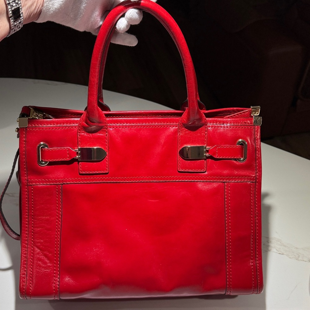 NEW MILLY Leather Crossbody/Shoulder Vintage Tote Bag, Red - Picture 3 of 16